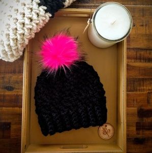 Black and hot pink hat; So warm and cozy!